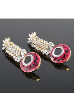 American Diamond Studded Earrings Pink Enamel