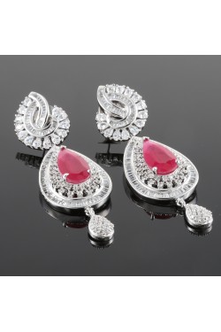 Cubic Zirconia and Ruby Studded Long Earrings