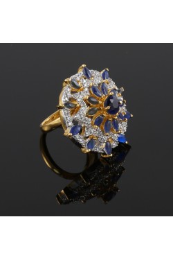American Diamond and Sapphire Studded Finger Ring